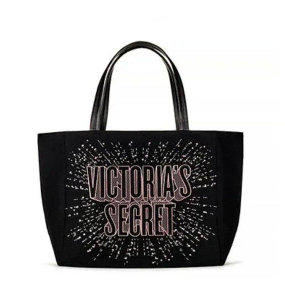 Victoria Secret Black Love Star Celestial Tote NEW W/ $58 Tags - Picture 1 of 6